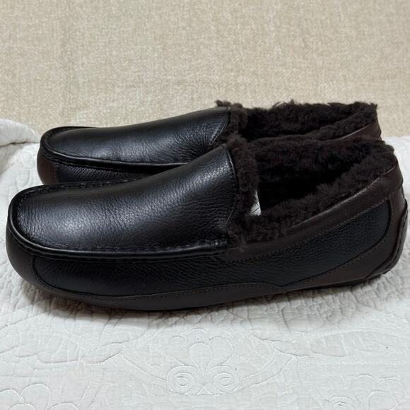 UGG Men 10 Black Brown Ascot Pebbled Leather Moccasin Loafer Slipper 10052229 main image 5